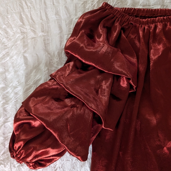 Red Off-Shoulder Ruffle Blouse - Picture 2 of 3